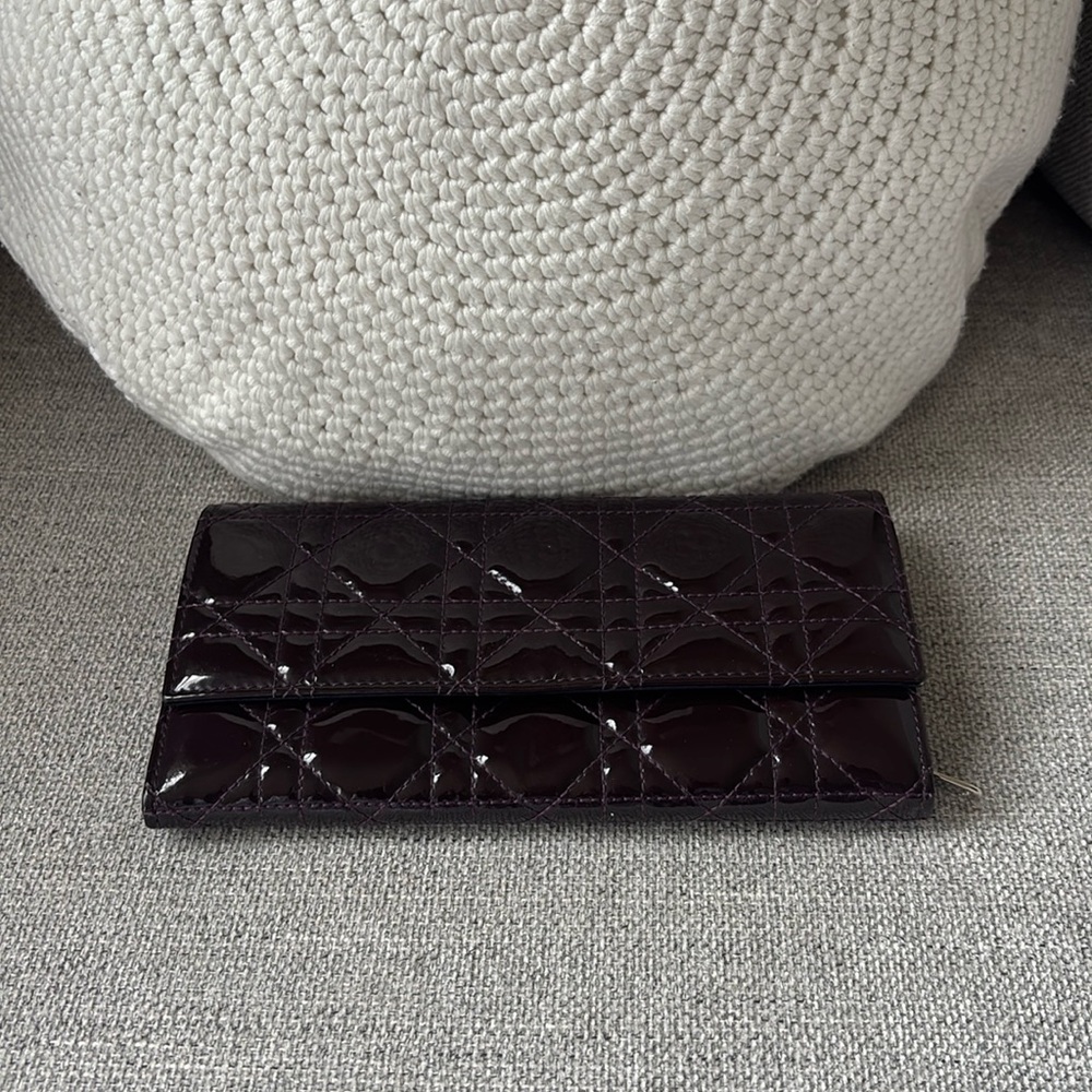 Christian Dior Patent Cannage Lady Dior Rendezvous Wallet dark purple